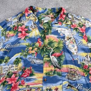 Vintage‎ Paradise Found Shirt Mens XL Blue Hawaiian Florida Heron Flamingo Beach